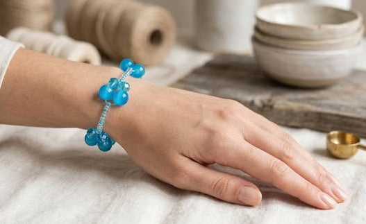 Sky Blue Butterfly Beaded Bracelet