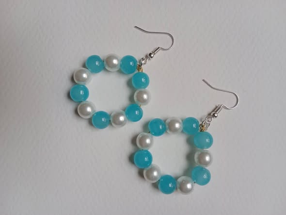 Aqua Pearl Hoop Earrings