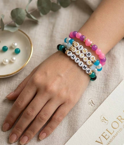 Customized Name Elastic Beaded Bracelets