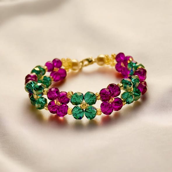 Ruby Tide Floral Crystal Bracelet