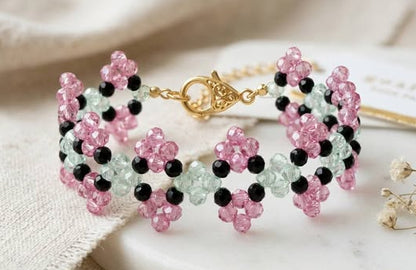 Zig-zag Floral Crystal Beaded Bracelet