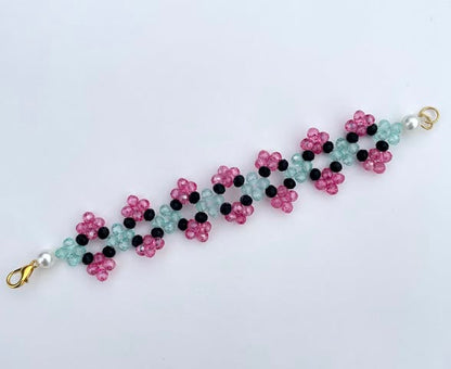 Zig-zag Floral Crystal Beaded Bracelet