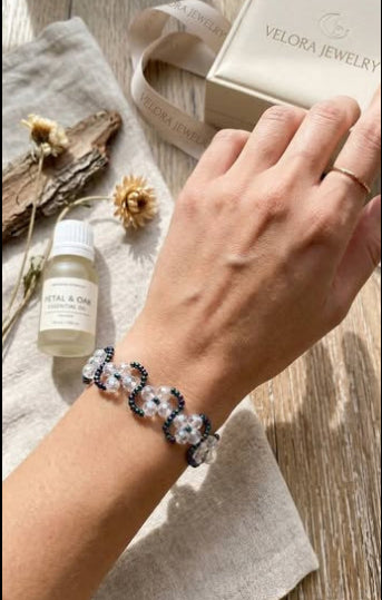Premium Floral Curved Crystal Beaded Bracelet