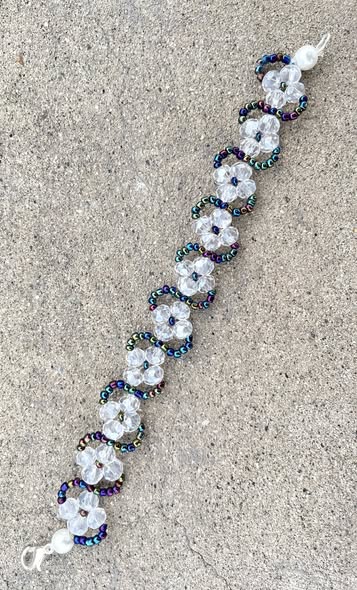 Premium Floral Curved Crystal Beaded Bracelet