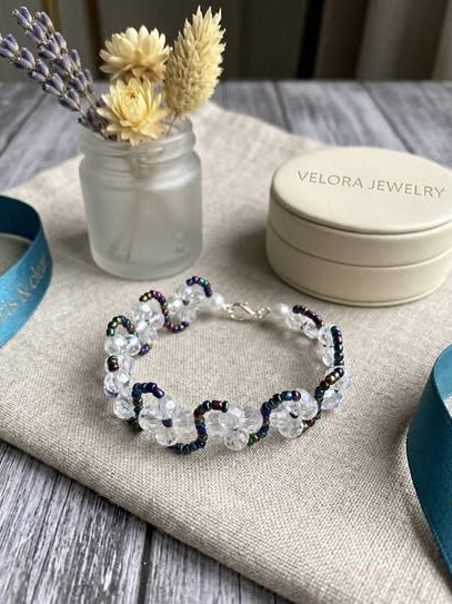 Premium Floral Curved Crystal Beaded Bracelet