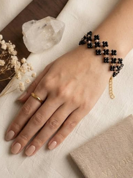 Zig-zag Floral Crystal Beaded Bracelet