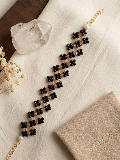 Zig-zag Floral Crystal Beaded Bracelet