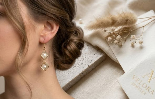 Golden Pearl Cube Earrings