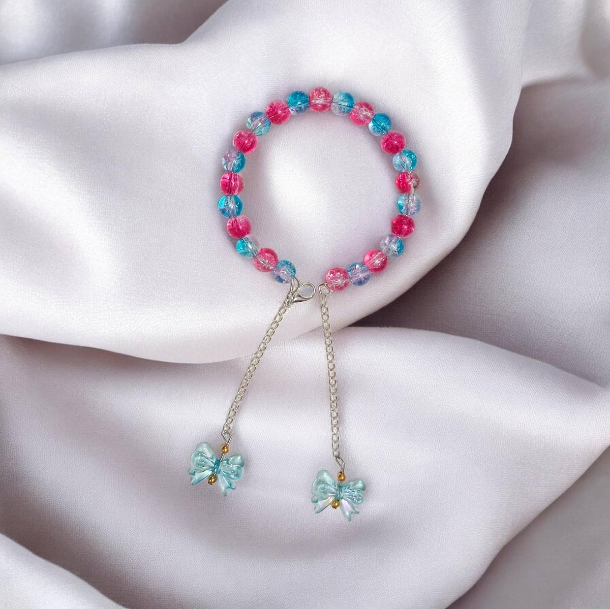 Bangle-style Butterfly Charm Beaded Bracelet