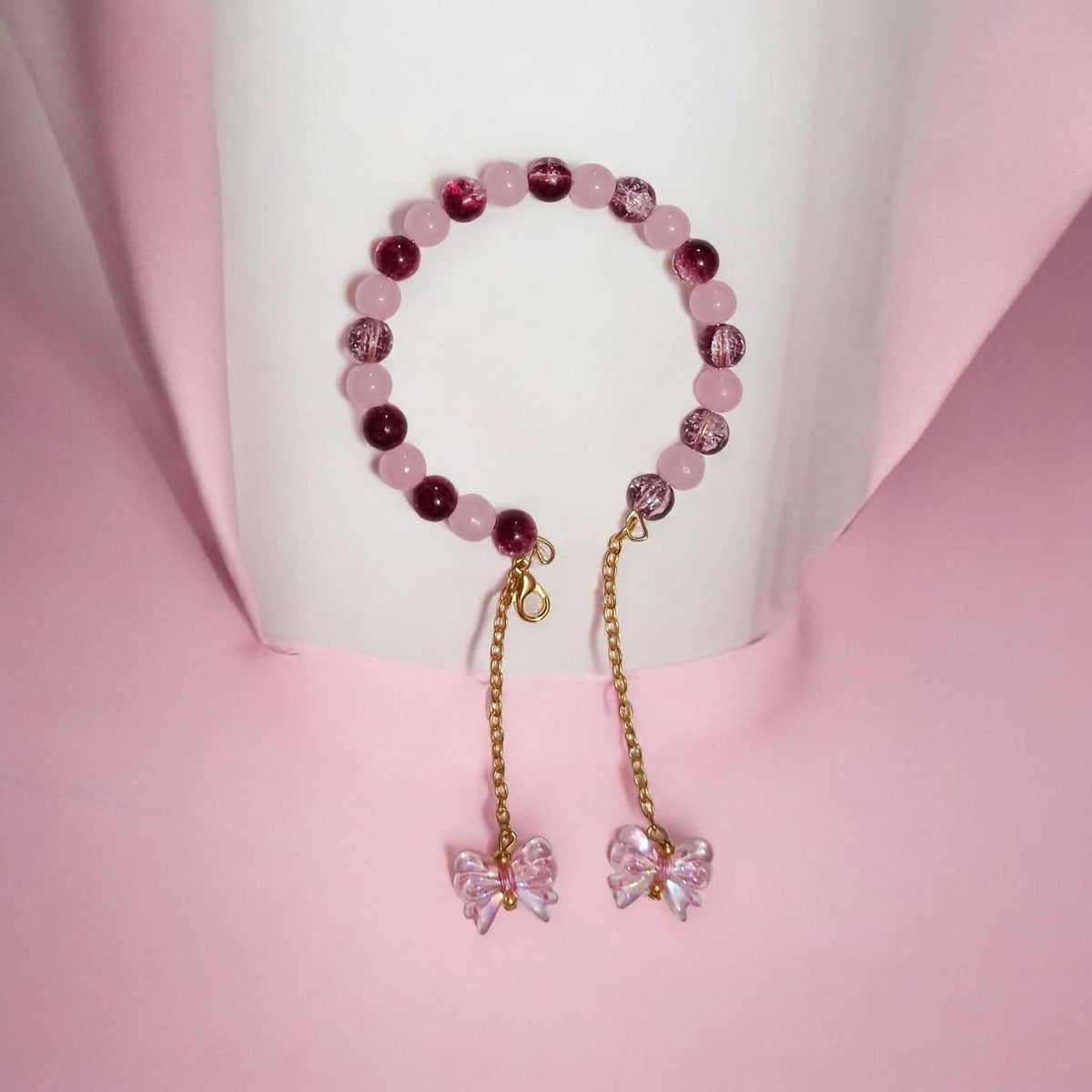 Bangle-style Butterfly Charm Beaded Bracelet