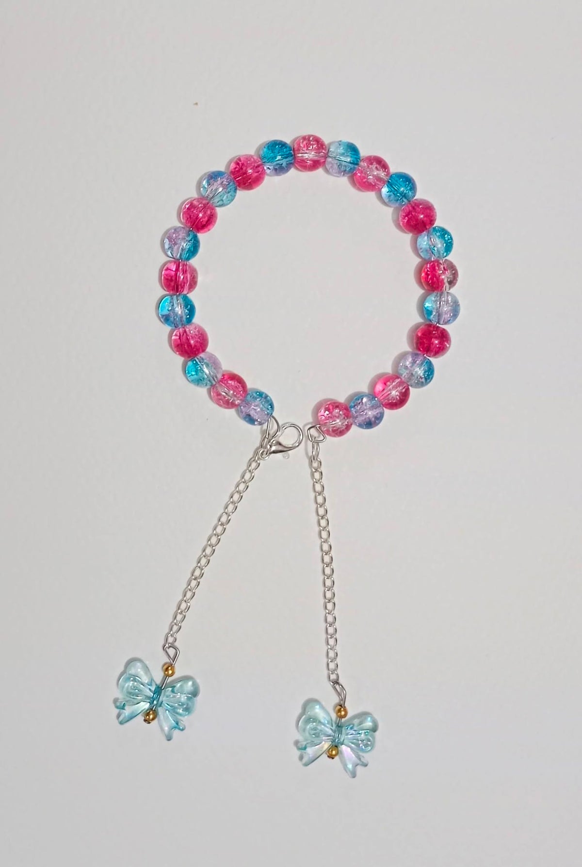 Bangle-style Butterfly Charm Beaded Bracelet