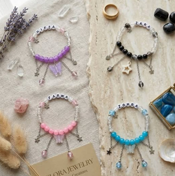 Customised Name and Charm Beaded Bracelet