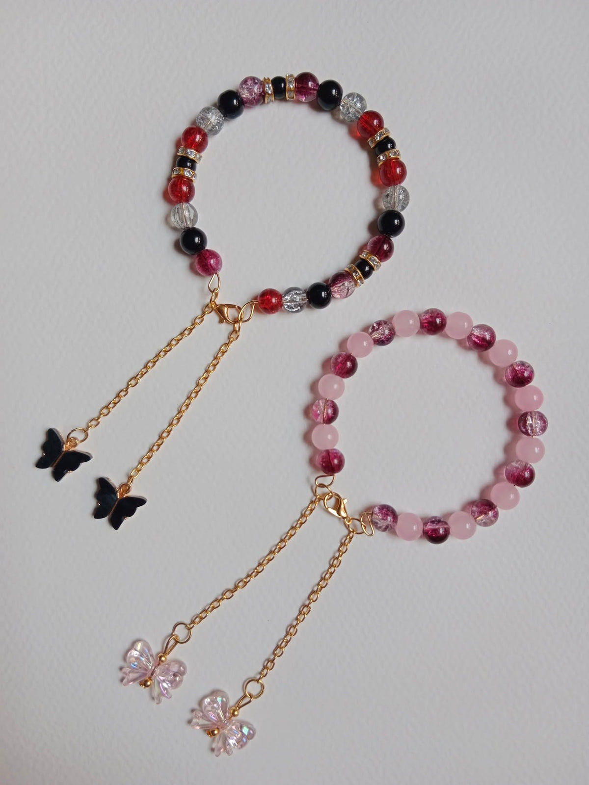 Bangle-style Butterfly Charm Beaded Bracelet