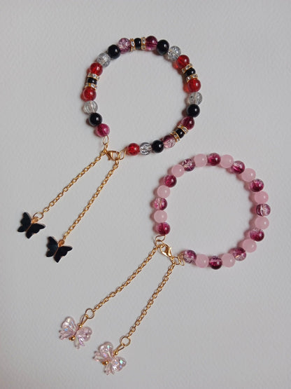 Bangle-style Butterfly Charm Beaded Bracelet