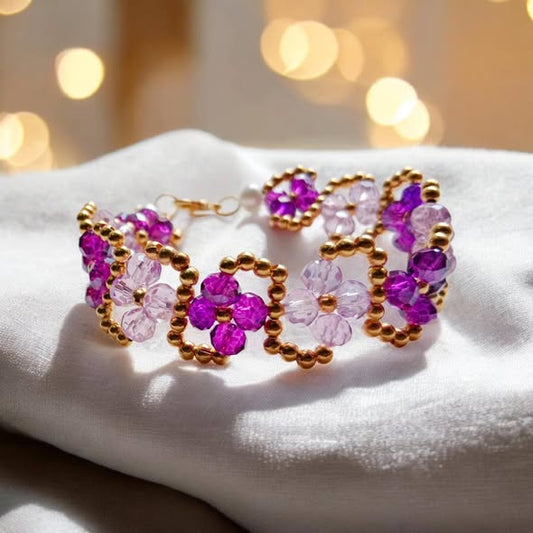 Premium Floral Curved Crystal Beaded Bracelet