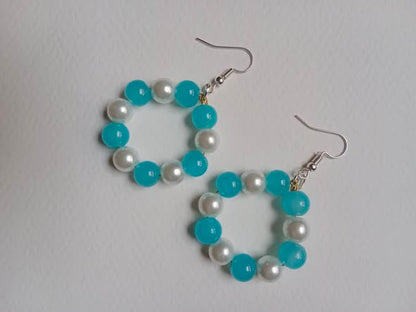 Aqua Pearl Hoop Earrings