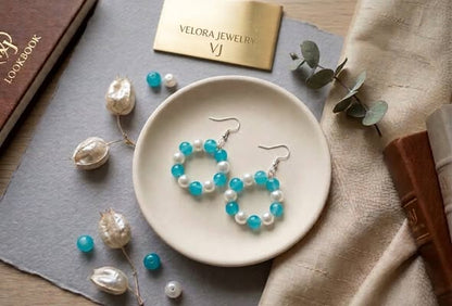 Aqua Pearl Hoop Earrings