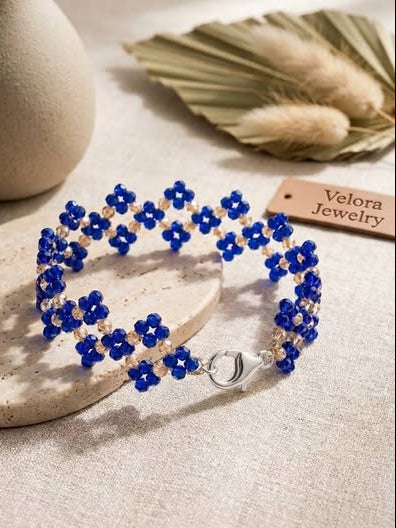 Zig-zag Floral Crystal Beaded Bracelet