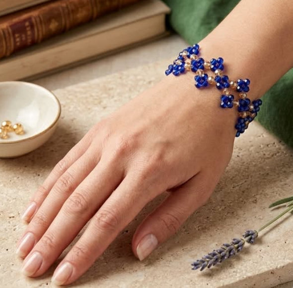 Zig-zag Floral Crystal Beaded Bracelet
