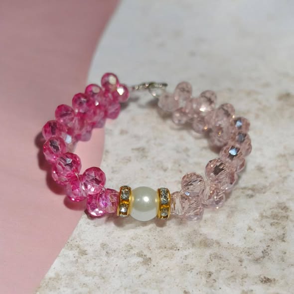 Pink Double-tone Crystal Beaded Bracelet