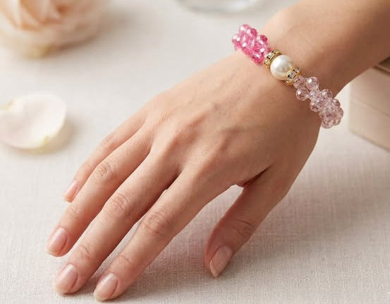 Pink Double-tone Crystal Beaded Bracelet